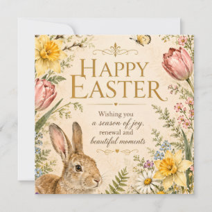 Vintage Easter Bunny Greeting Garden flowers Save The Date
