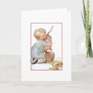 Vintage Easter Bunny Hugs Greeting Card