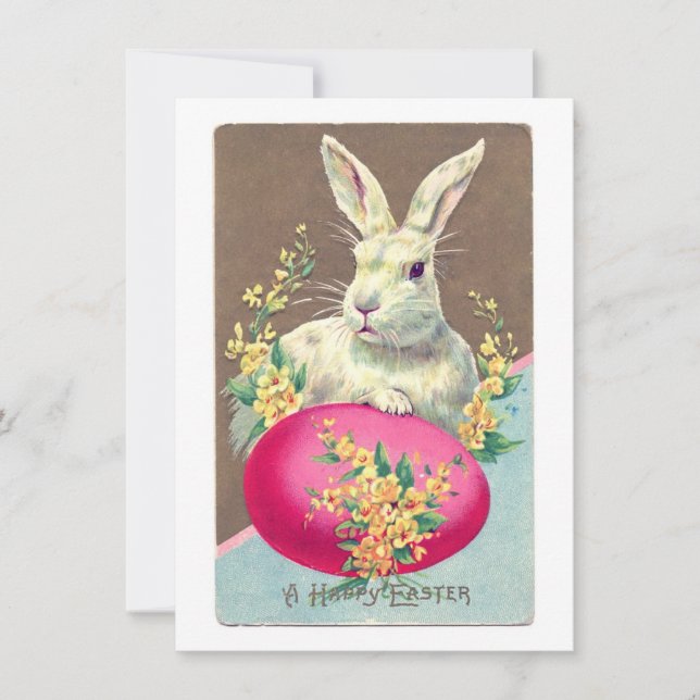 Vintage Easter Bunny Illustration Holiday Card (Front)