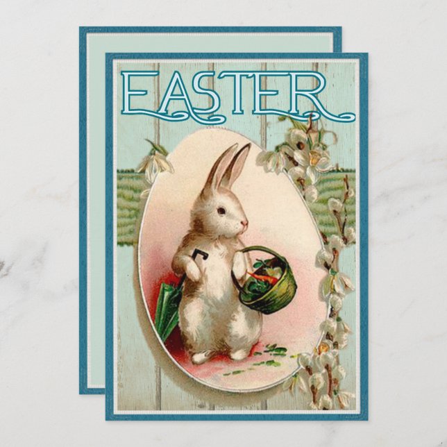 Vintage Easter Bunny Illustration Invitation (Front/Back)