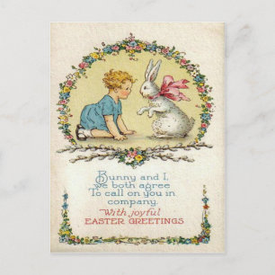 Vintage Easter Bunny & Kid Easter Card