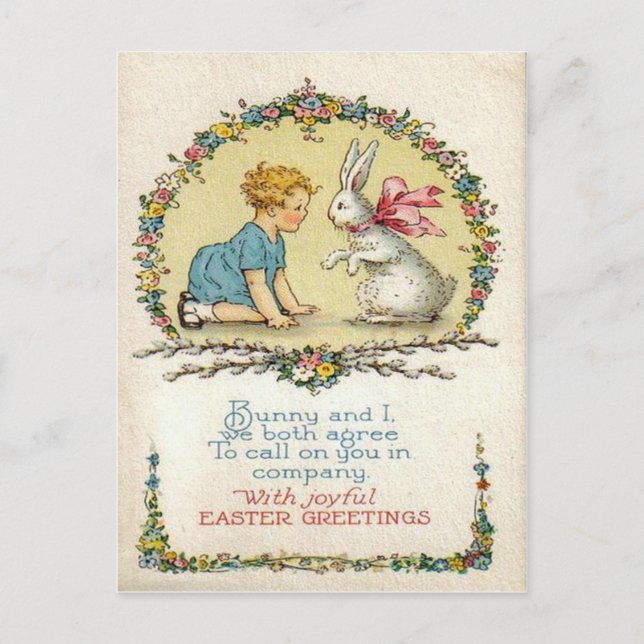 Vintage Easter Bunny & Kid Easter Card (Front)