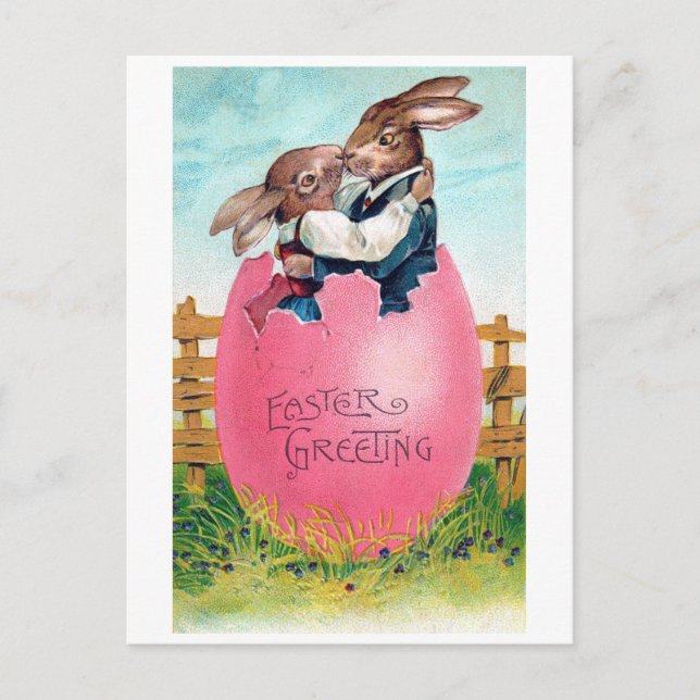 Vintage Easter Bunny Lovers Postcard (Front)