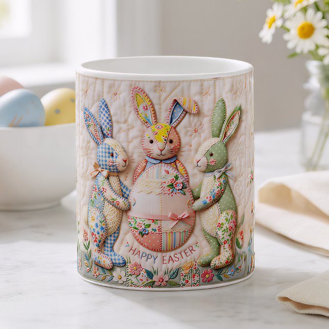 Vintage Easter Bunny Quilt Style Print  Coffee Mug (Creator Uploaded)