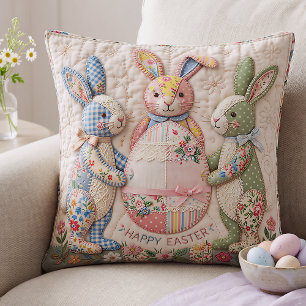 Vintage Easter Bunny Quilted Style Print Cushion