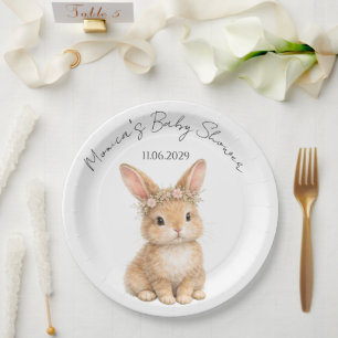 Vintage Easter Bunny Rabbit Baby Watercolor Paper Plate