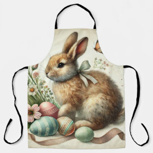 Vintage Easter Bunny Rabbit Egg Watercolor Apron