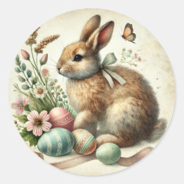 Vintage Easter Bunny Rabbit Egg Watercolor Classic Round Sticker