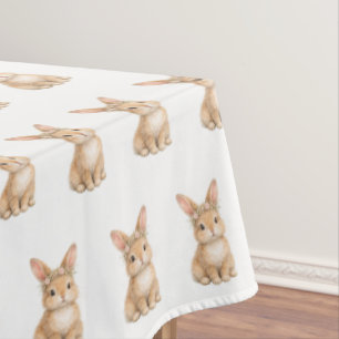 Vintage Easter Bunny Rabbit Egg Watercolor Tablecloth