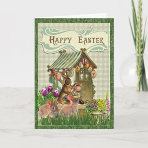 Vintage Easter Bunny Rabbit Holiday Greeting Card