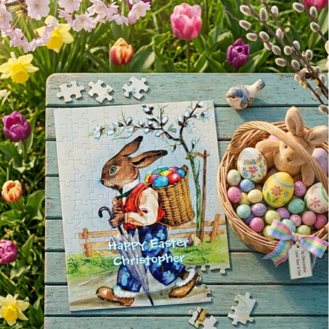 Vintage Easter Bunny Rabbit Kids Personalized Jigsaw Puzzle (Creator Uploaded)