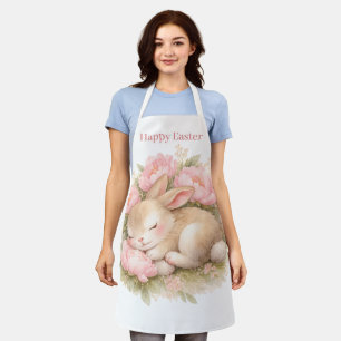 Vintage Easter Bunny Rabbit Pink Blush Watercolor Apron