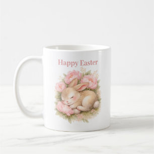 Vintage Easter Bunny Rabbit Pink Blush Watercolor Coffee Mug