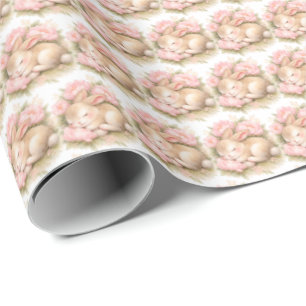 Vintage Easter Bunny Rabbit Pink Watercolor Wrapping Paper