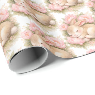 Vintage Easter Bunny Rabbit Pink Watercolor Wrapping Paper