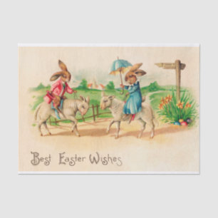 Vintage Easter Bunny Rabbit Riding Lambs Greetings Tissue Paper