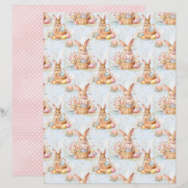 Vintage Easter Bunny Scrapbook Paper (Front/Back)