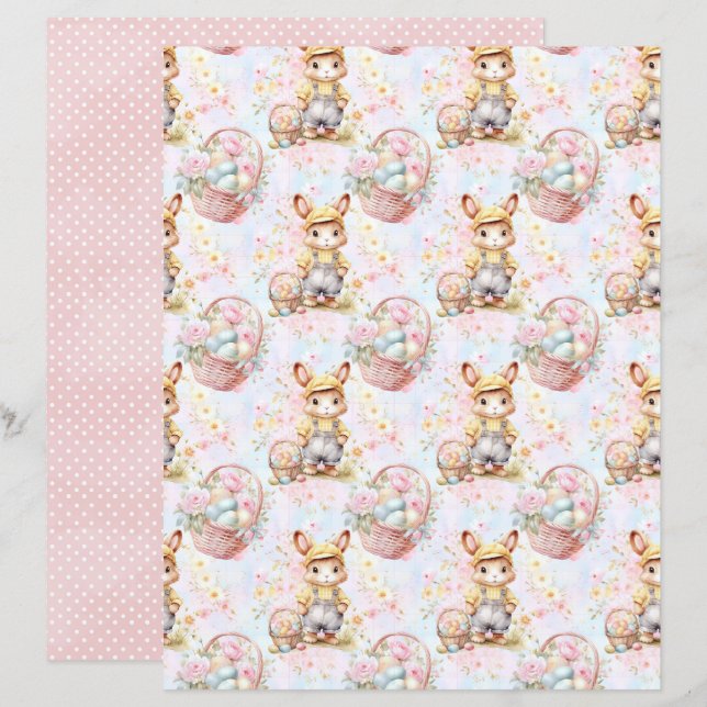 Vintage Easter Bunny Scrapbook Paper (Front/Back)