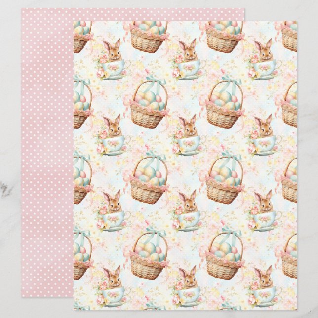 Vintage Easter Bunny Scrapbook Paper (Front/Back)