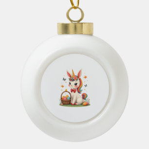 Vintage Easter Bunny Unicorn Pastel Floral Cartoon Ceramic Ball Christmas Ornament