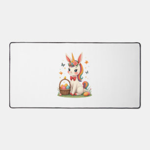 Vintage Easter Bunny Unicorn Pastel Floral Cartoon Desk Mat
