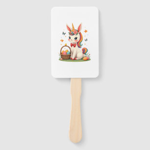 Vintage Easter Bunny Unicorn Pastel Floral Cartoon Hand Fan
