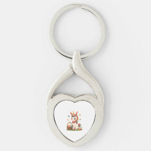 Vintage Easter Bunny Unicorn Pastel Floral Cartoon Key Ring