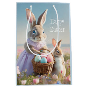 Vintage Easter bunny with basket of easter eggs Medium Gift Bag