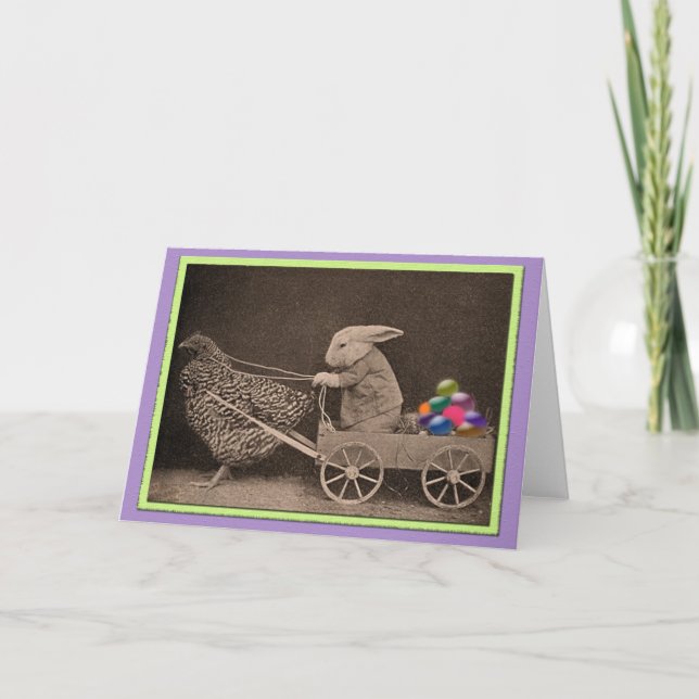 Vintage Easter Bunny with Chicken Holiday Card (Front)