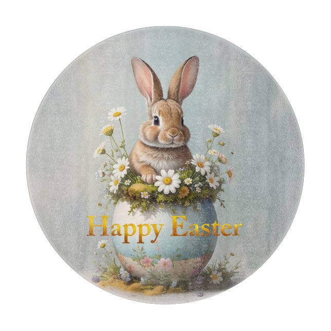 Vintage Easter Bunny with daisies Cutting Board (Front)