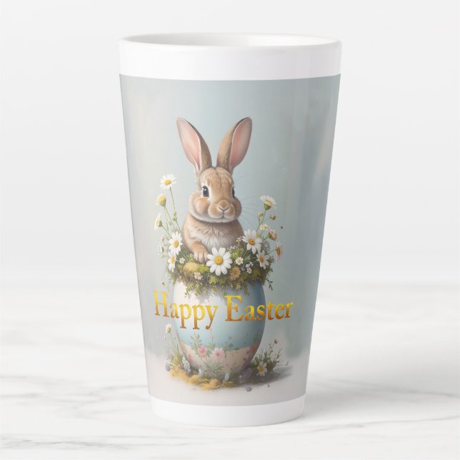 Vintage Easter Bunny with daisies Latte Mug (Front)