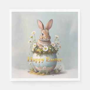 Vintage Easter Bunny with daisies Napkin