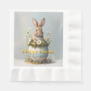 Vintage Easter Bunny with daisies Napkin