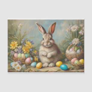Vintage Easter Bunny with Easter Baskets, Flowers  Tissue Paper