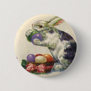 Vintage Easter Bunny with Easter Eggs in a Basket 6 Cm Round Badge
