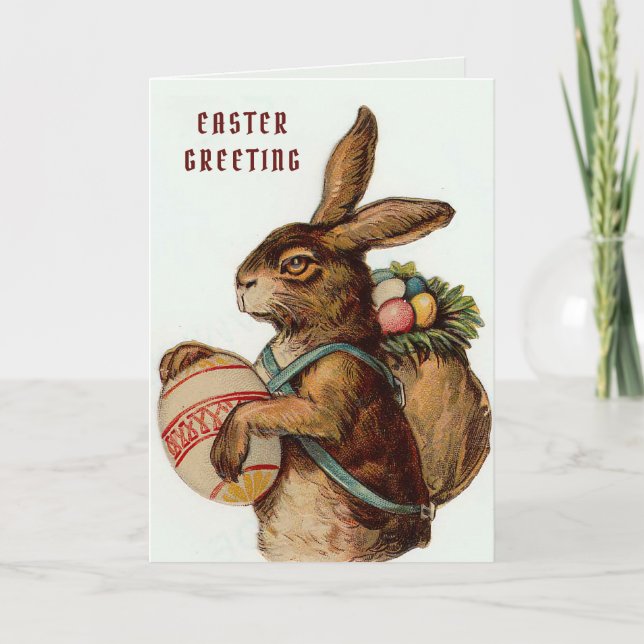 Vintage Easter Bunny with eggs Card (Front)