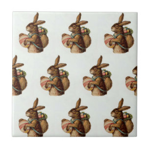 Vintage Easter Bunny with eggs Ceramic Tile