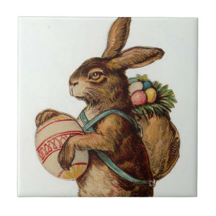 Vintage Easter Bunny with eggs Ceramic Tile