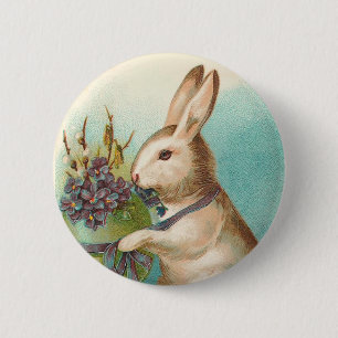 Vintage Easter Bunny With Green Egg 6 Cm Round Badge