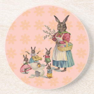 Vintage Easter Bunny with Spring Flowers Coaster