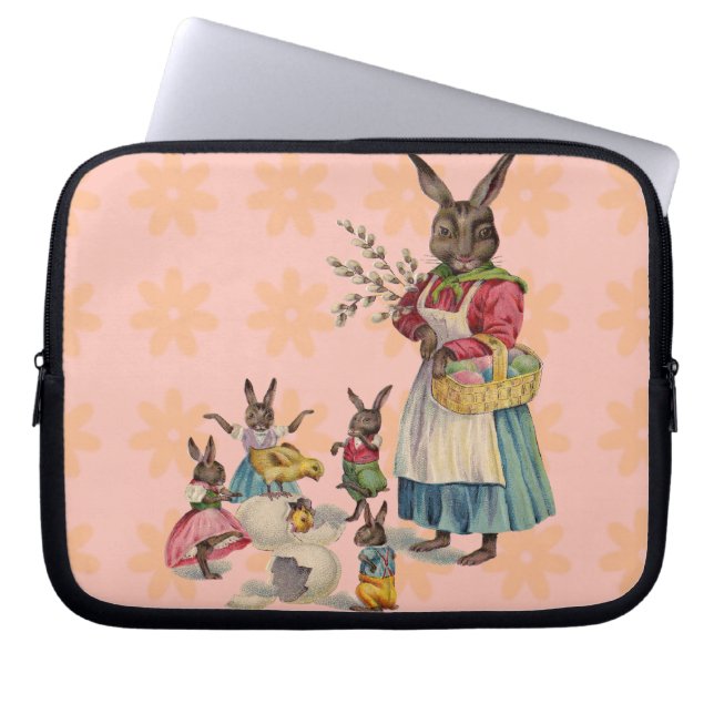 Vintage Easter Bunny with Spring Flowers Laptop Sleeve (Front)