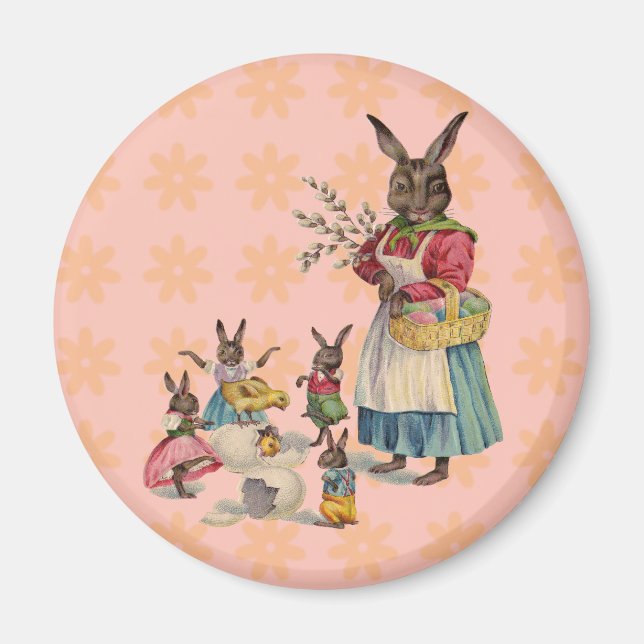Vintage Easter Bunny with Spring Flowers Magnet (Front)