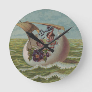 Vintage Easter Card Children Sailing Round Clock