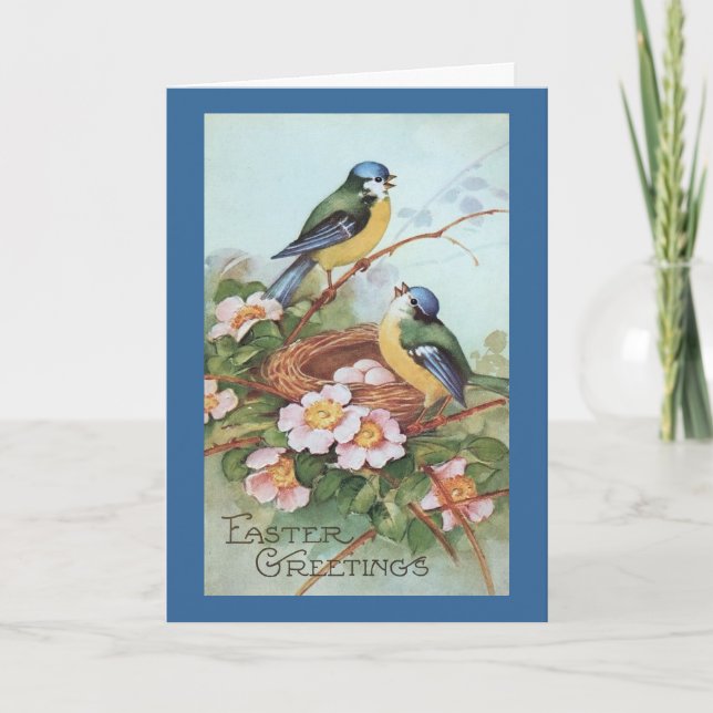 VIntage Easter Card, Robin Nest Holiday Card (Front)