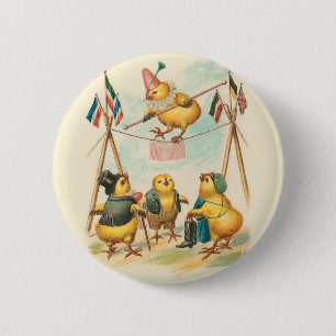 Vintage Easter Card With Circus Chicks 6 Cm Round Badge