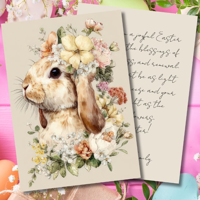 Vintage Easter Card with Flowers and Easter Bunny (Creator Uploaded)