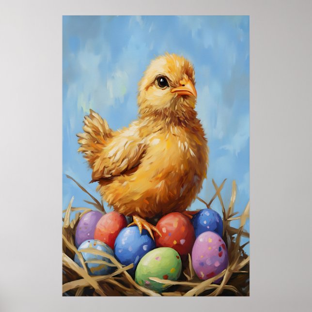 Vintage Easter Chick Art Print, Pastel Farmhouse Poster (Front)