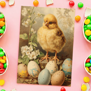 Vintage Easter Chick Basket  Postcard