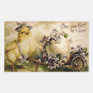 Vintage Easter Chick & Egg Cart Rectangular Sticker