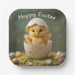 Vintage Easter Chick in Egg Rustic Happy Easter  Paper Plate